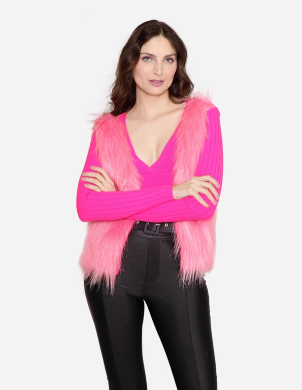 Twinset cardigan tricot detalhe pêlo  Rosa chiclete