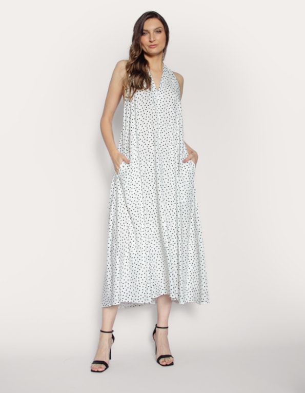 Vestido amplo poá Branco