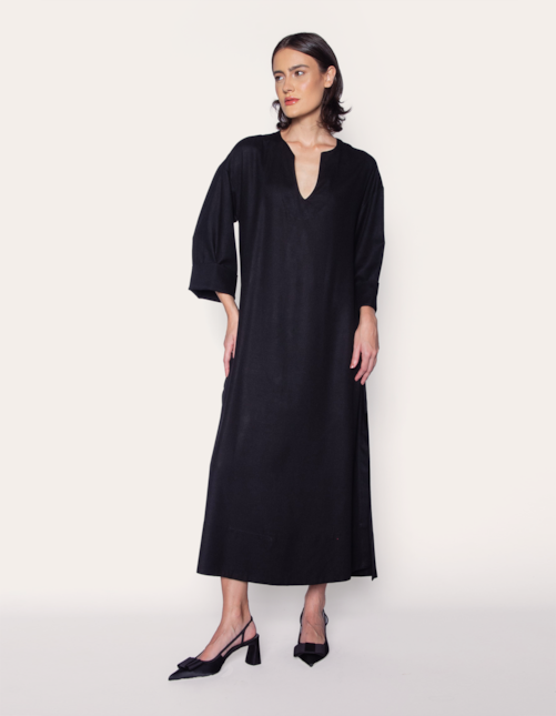 Vestido chemise longo preto minimal