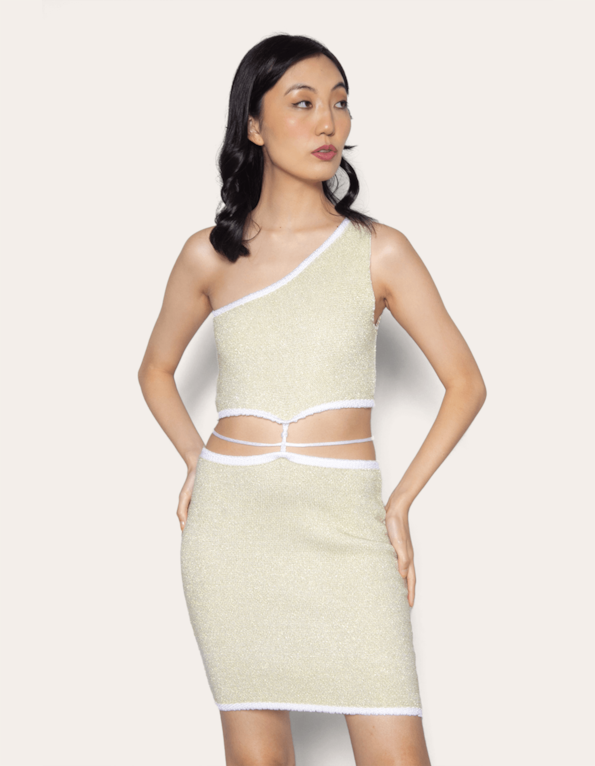 Vestido curto amarração tricot lurex 