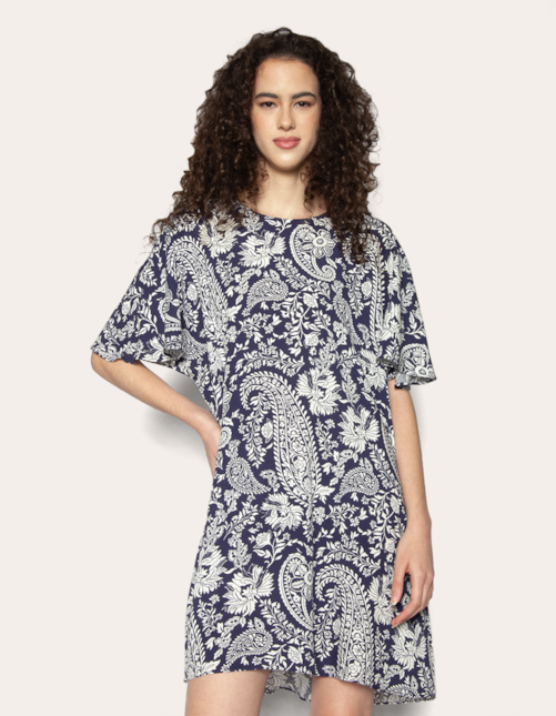 Vestido curto amplo Floral marinho