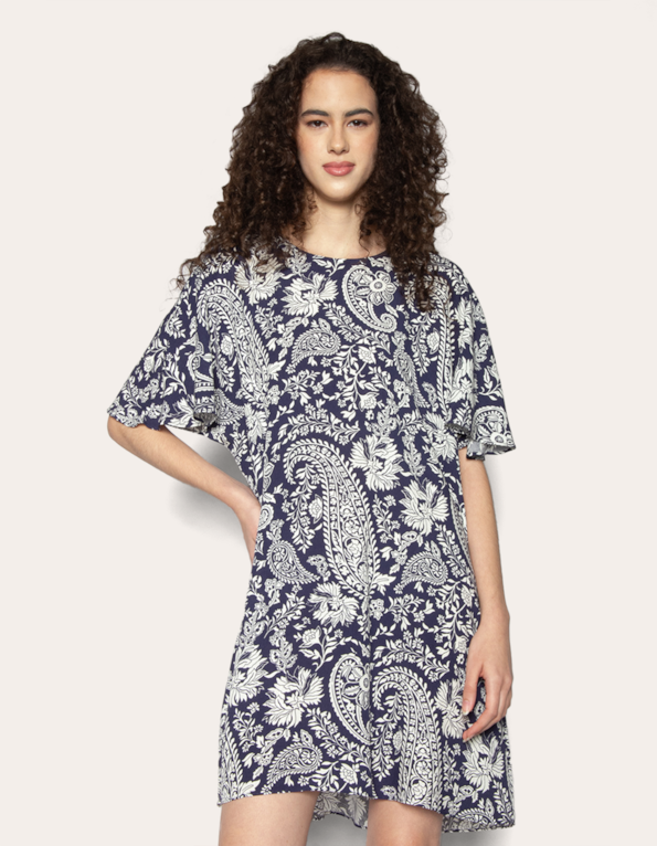 Vestido curto amplo Floral marinho