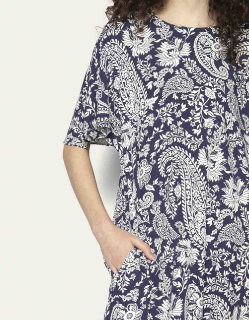 Vestido curto amplo Floral marinho