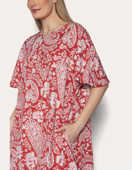 Vestido curto amplo floral ocre