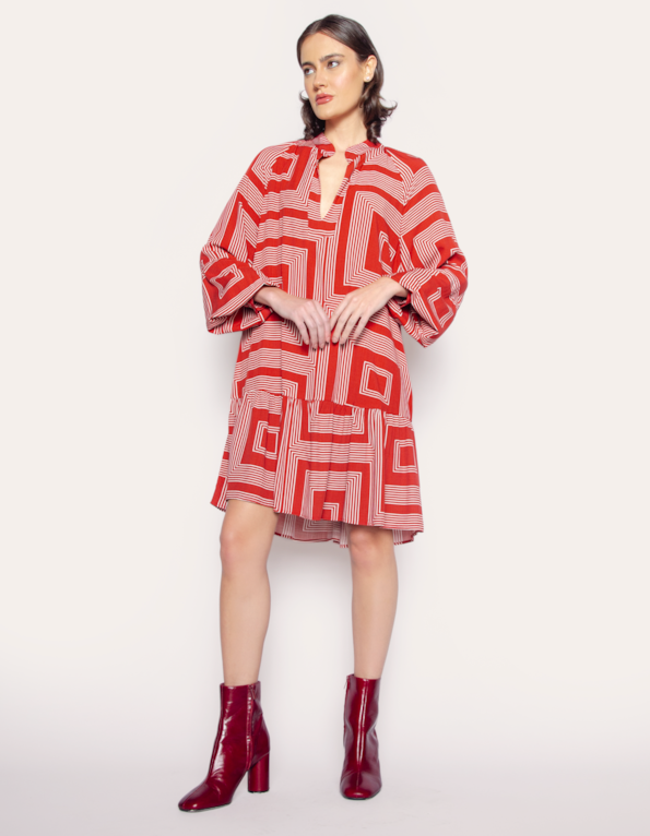 Vestido curto amplo Geo ocre