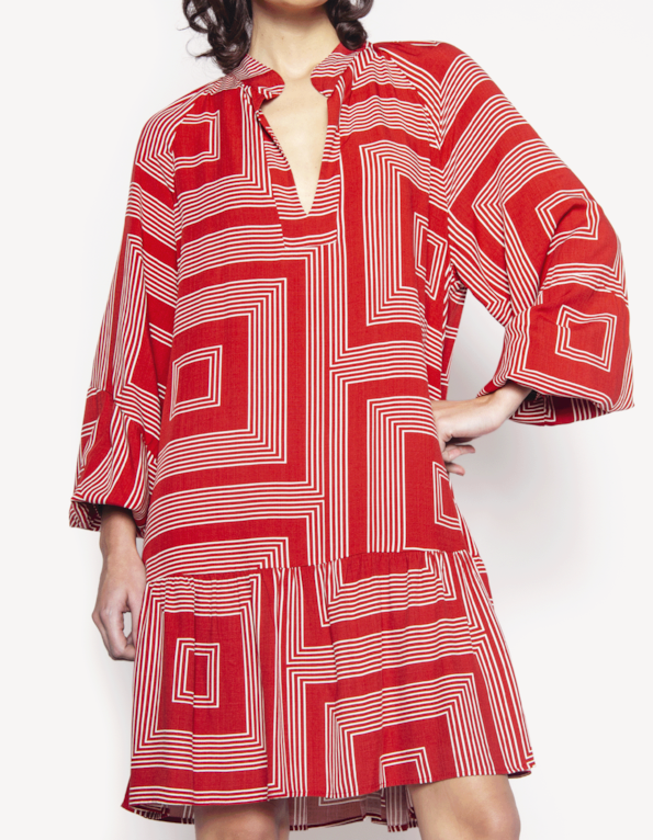 Vestido curto amplo Geo ocre