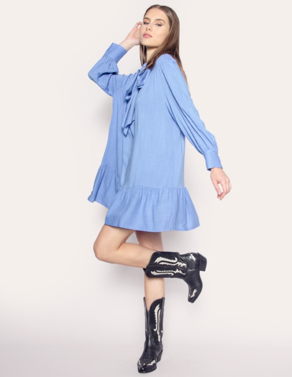 Vestido curto amplo laço Az ceruleo