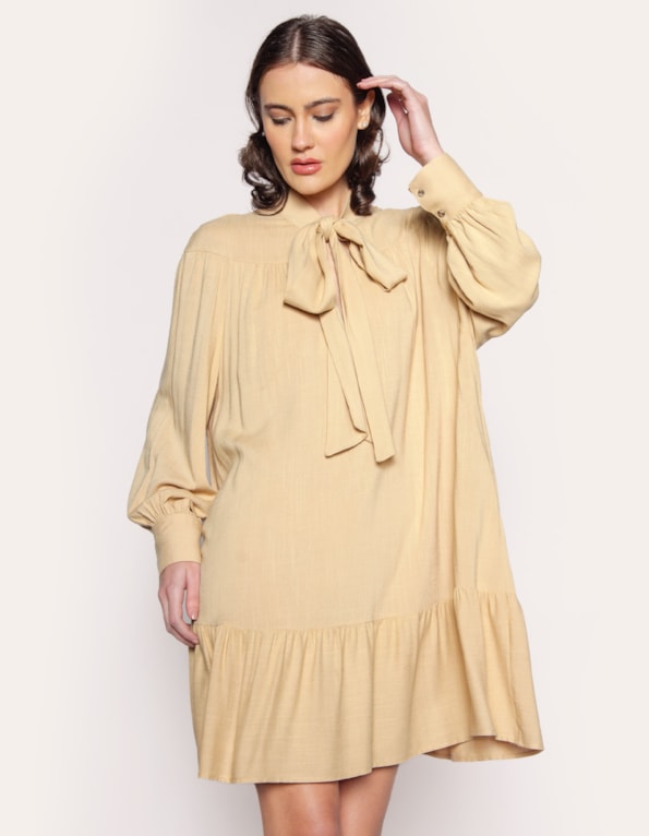 Vestido curto amplo laço Bege desertico