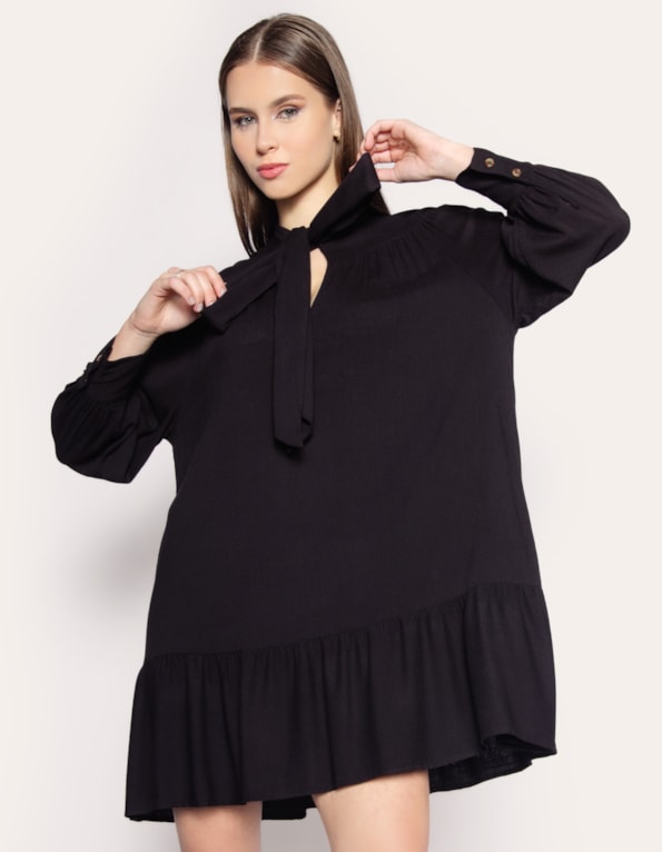 Vestido curto amplo laço Preto