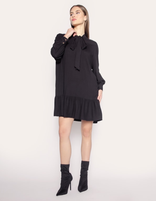 Vestido curto amplo laço Preto