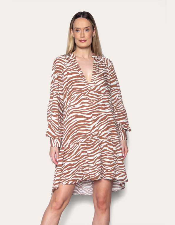 Vestido curto amplo zebra caramelo