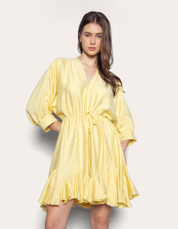 Vestido curto barra babado Amarelo claro
