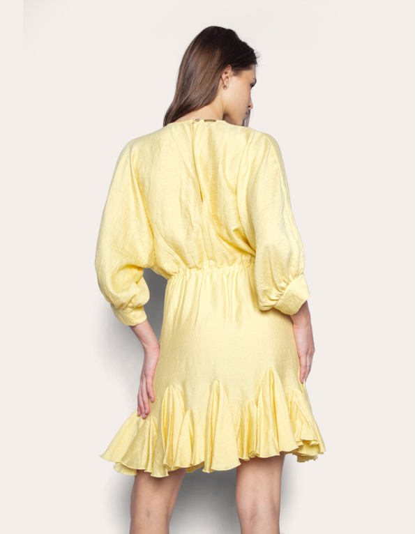 Vestido curto barra babado Amarelo claro