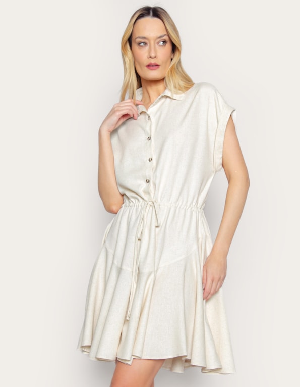 Vestido curto chemise linho blend Bege claro