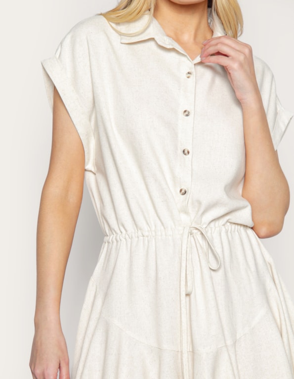 Vestido curto chemise linho blend Bege claro