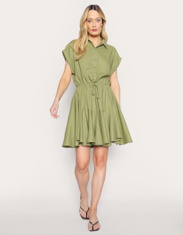 Vestido curto chemise linho blend Oliva claro