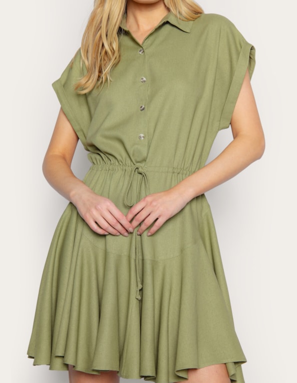 Vestido curto chemise linho blend Oliva claro