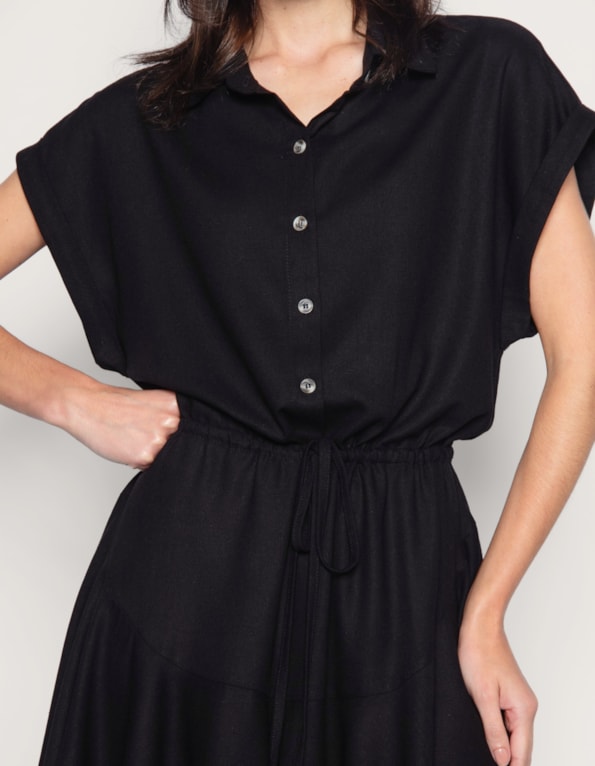 Vestido curto chemise linho blend Preto