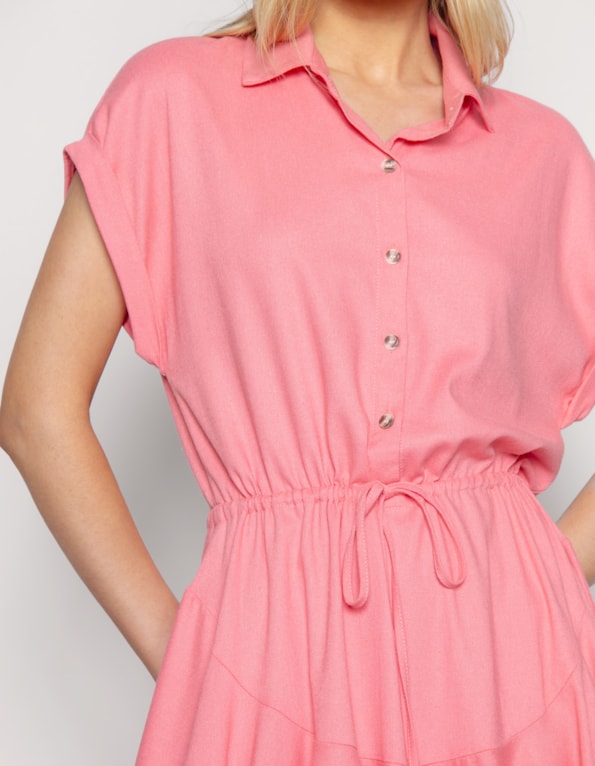 Vestido curto chemise linho blend Rosa