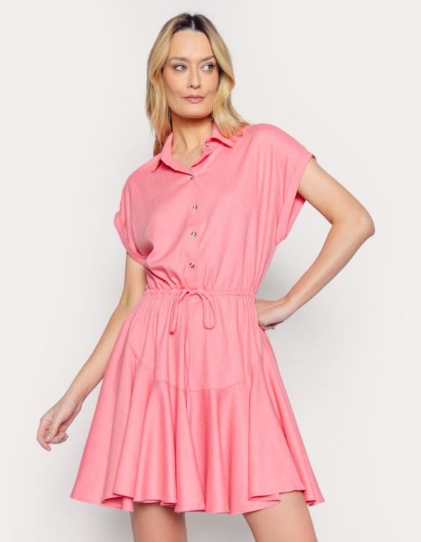 Vestido curto chemise linho blend Rosa