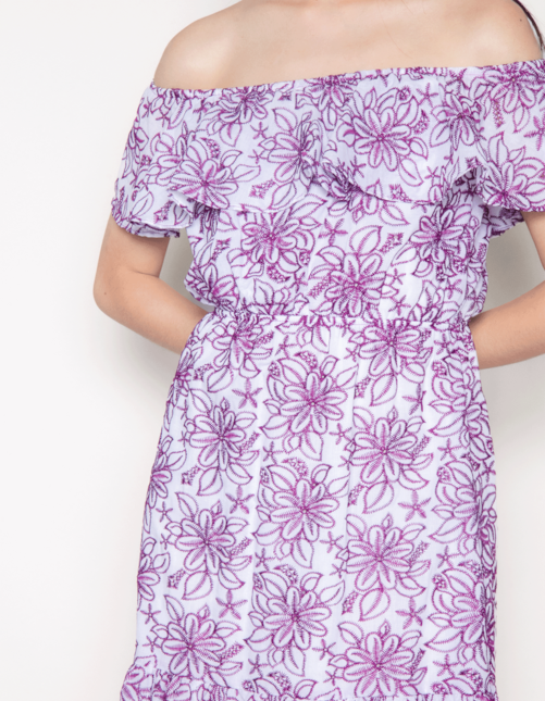 Vestido curto ciganinha laise color Floral fucsia