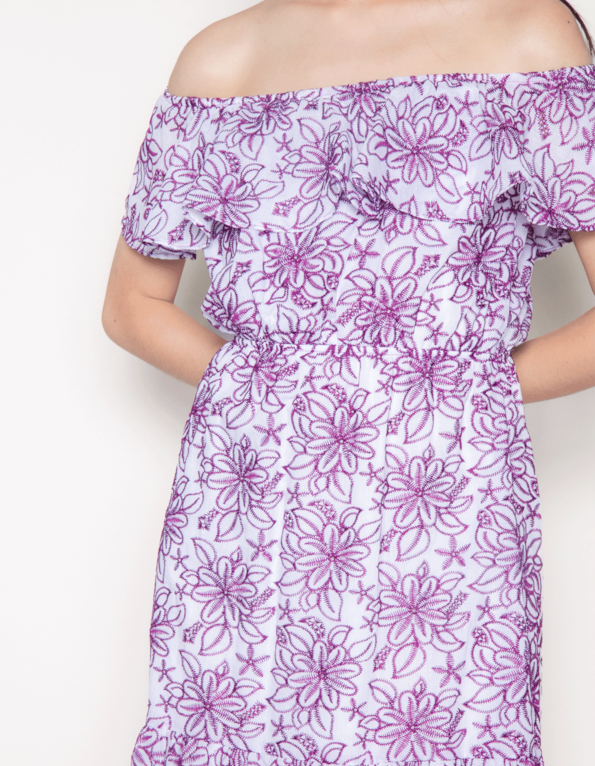 Vestido curto ciganinha laise color Floral fucsia