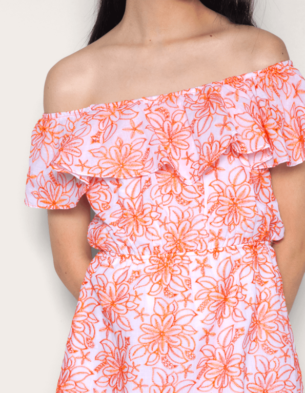 Vestido curto ciganinha laise color Floral laranja