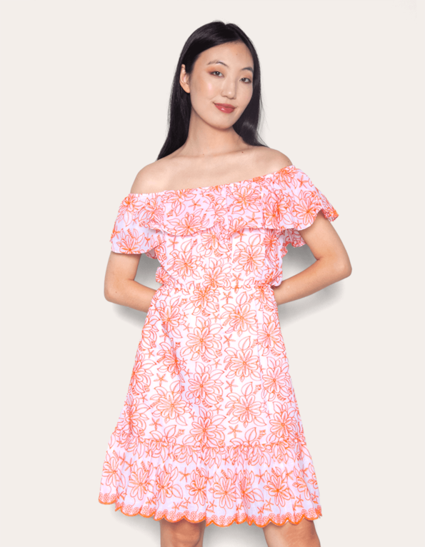 Vestido curto ciganinha laise color Floral laranja