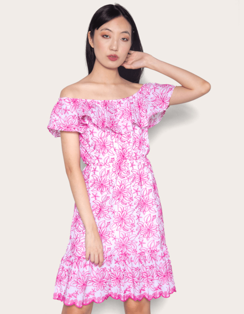 Vestido curto ciganinha laise color Floral rosa