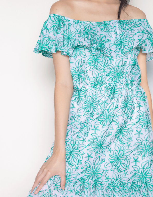 Vestido curto ciganinha laise color Floral verde