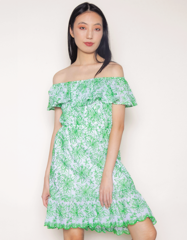 Vestido curto ciganinha laise color Floral verde claro