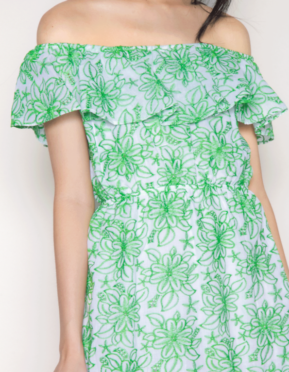 Vestido curto ciganinha laise color Floral verde claro