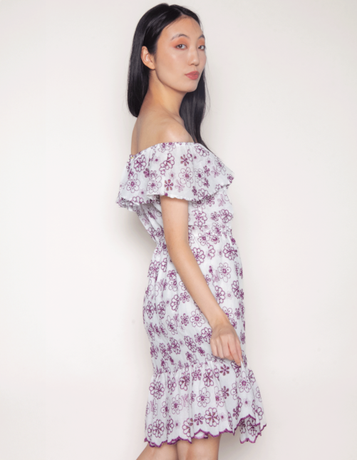 Vestido curto ciganinha laise color Flores fucsia