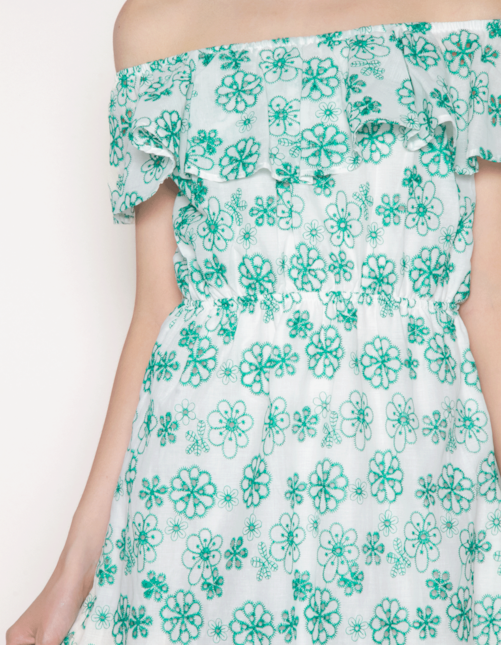Vestido curto ciganinha laise color Flores verde
