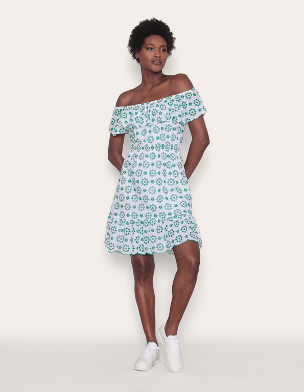 Vestido curto ciganinha laise color Mini fl bco/verde