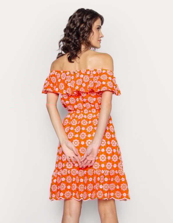 Vestido curto ciganinha laise color Mini fl laranja