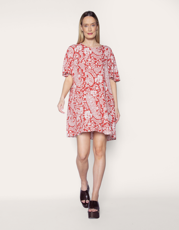 Vestido curto estampa paisley vermelho chai
