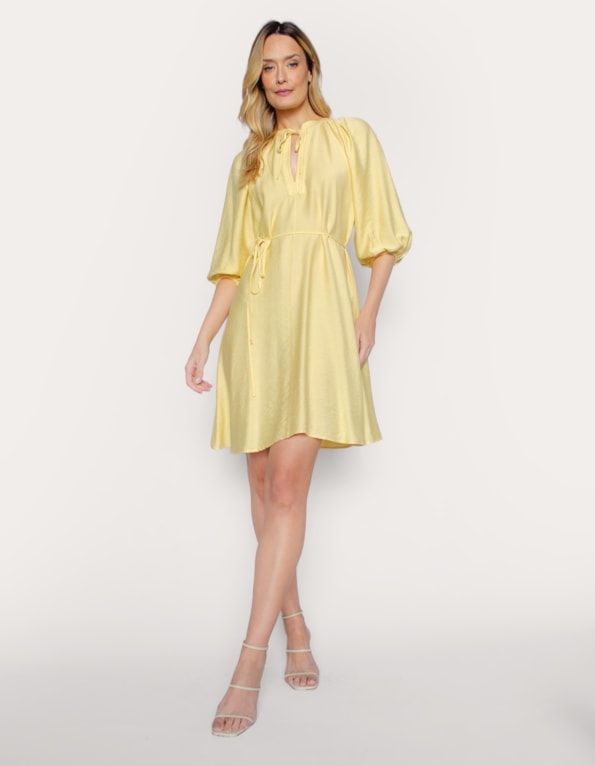 Vestido curto manga bufante Amarelo claro