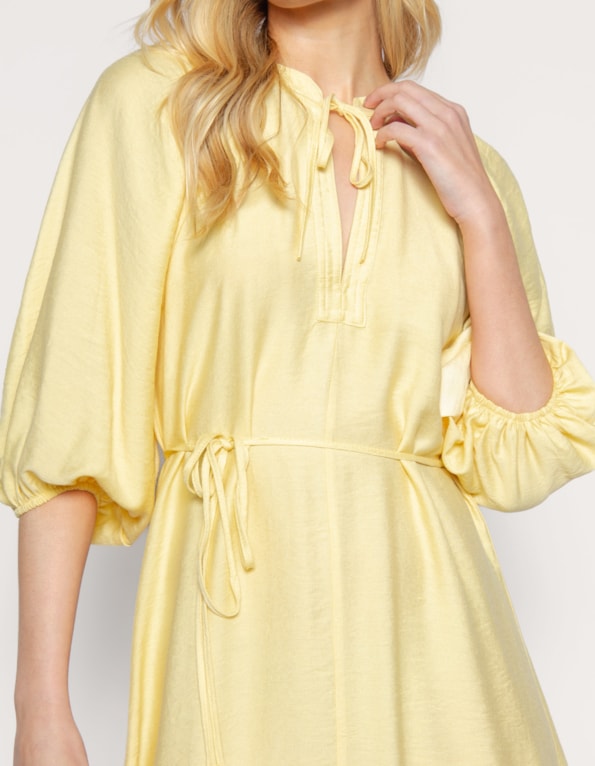 Vestido curto manga bufante Amarelo claro