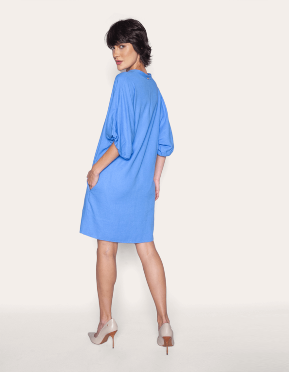 Vestido curto manga bufante Azul