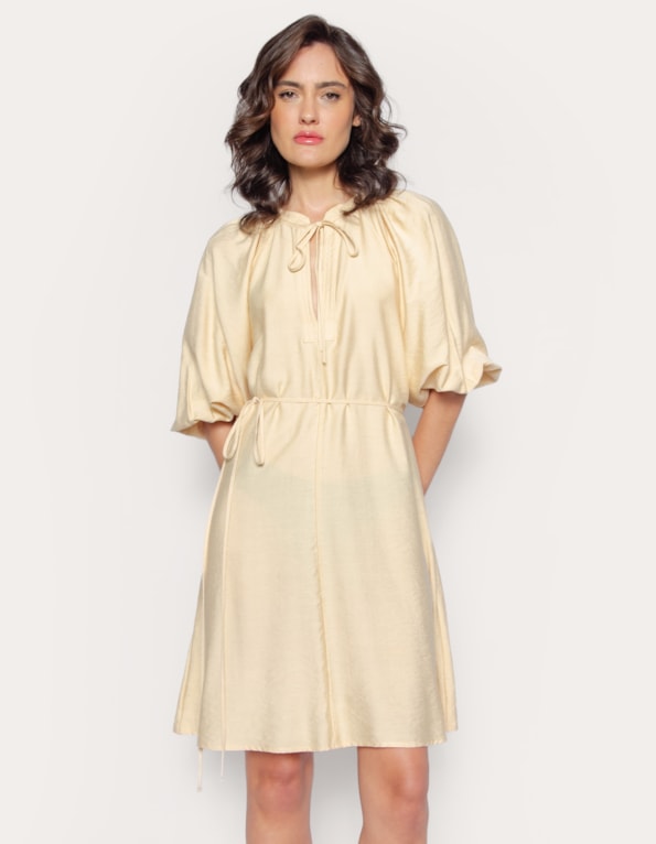 Vestido curto manga bufante Bege