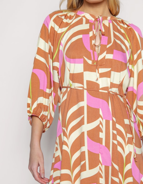 Vestido curto manga bufante estampado Marrom/rosa