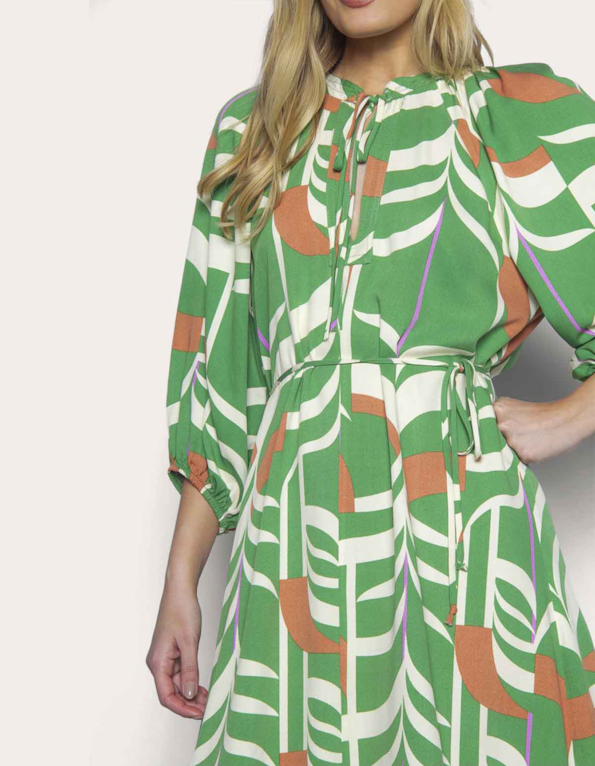 Vestido curto manga bufante estampado Verde/marrom