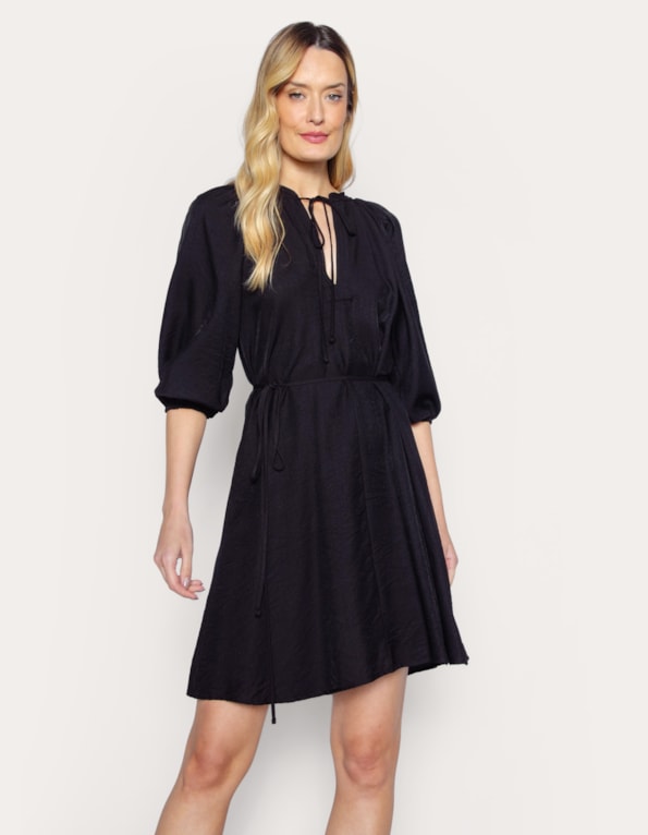 Vestido curto manga bufante Preto