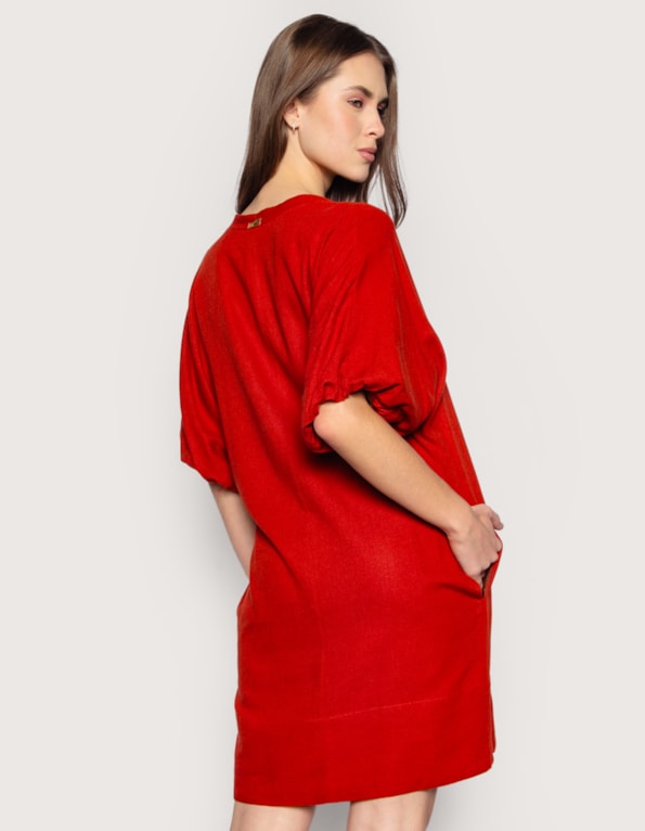Vestido curto manga bufante Terracota