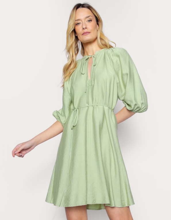 Vestido curto manga bufante Verde claro