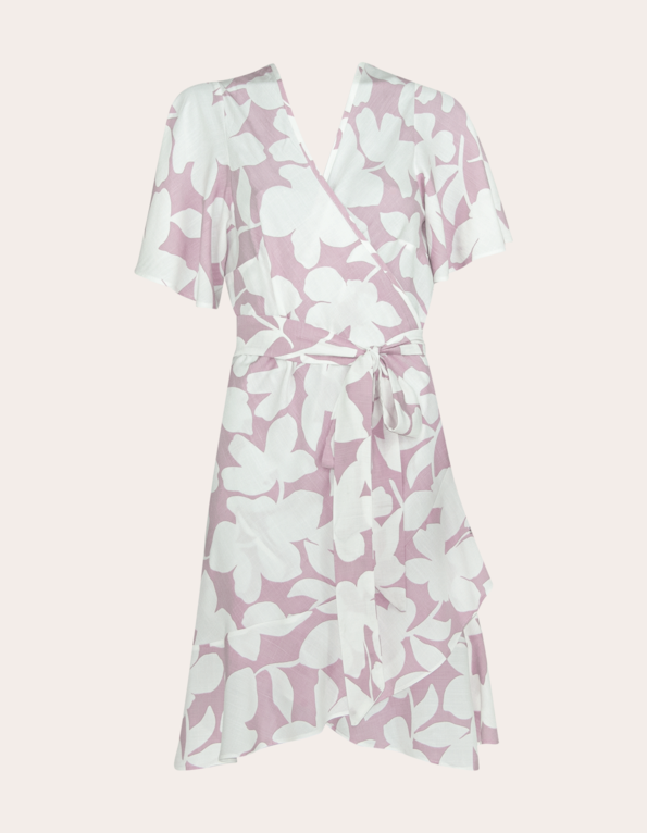 Vestido curto transpassado estampado Flores rosa