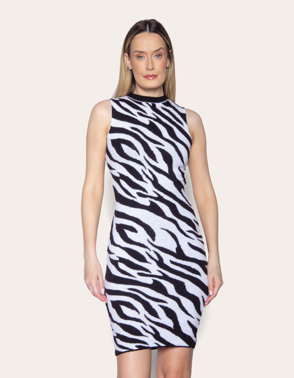 Vestido curto tricot estampado zebra