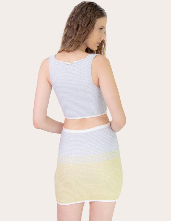 Vestido curto tricot lurex duo colors Prata/dourado