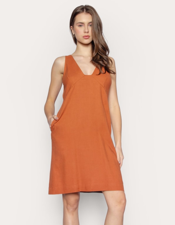 Vestido curto tubinho linho Caramelo